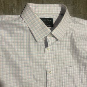 Nordstrom Mens button down pink and blue checked dress shirt